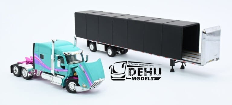 Trailer a Escala 164 DCP Peterbilt 579 con Remolque Cortina Menta 60-1611 (10)