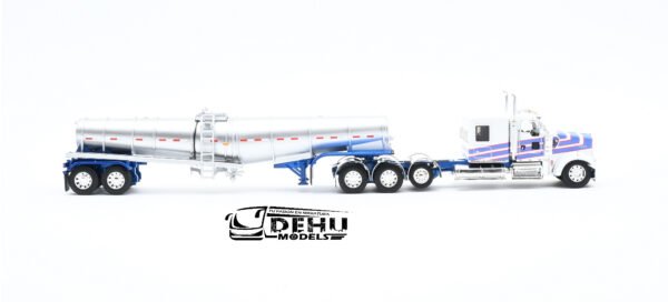 Tráiler a Escala 1/64 Kenworth W900L Con Remolque Tanque Polar de Caída Profunda Blanco - Gris 60-1802 DCP By First Gear - Imagen 3