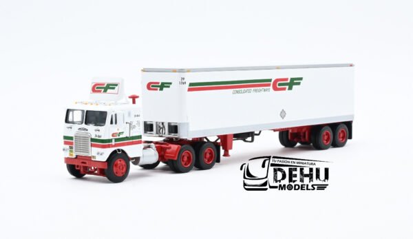 Tráiler a Escala 1/64 White-Freightliner COE Truck con Remolque Caja seca vintage de 40' Consolidated Freightways 60-1757 DCP By First Gear