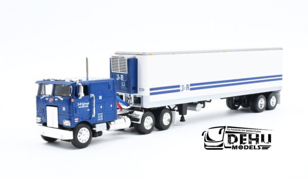 Tráiler a Escala 1/64 Peterbilt 352 COE 110" Con Remolque Caja Refrigerada Thermoking Vintage de 40' J&R SCHUGEL TRUCKING, 60-1471 DCP By First Gear