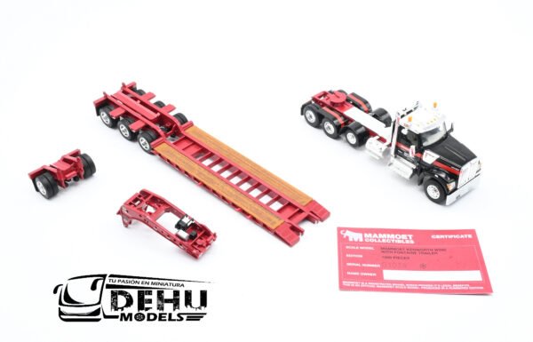 Tráiler a Escala 1/64 Kenworth W990 de Tres ejes Con Remolque Lowboy De Tres Ejes Fontaine Magnitude con eje Plegable MAMMOET 69-1869 DCP By First Gear - Imagen 7