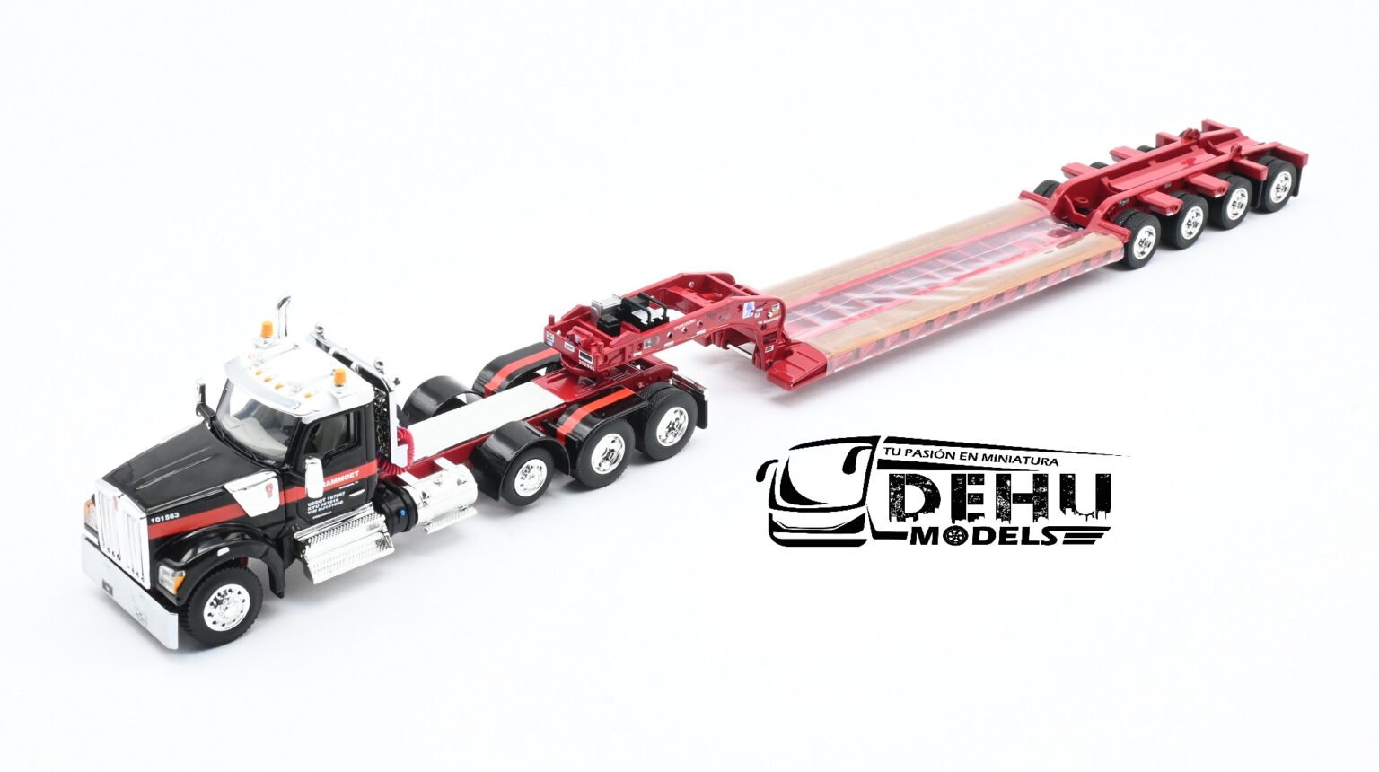 DCP 1:64 Kenworth W990 Tetto Centrale Blu Con Rimorchio Lowboy Triasse Fontaine