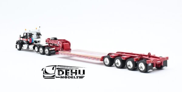 Tráiler a Escala 1/64 Kenworth W990 de Tres ejes Con Remolque Lowboy De Tres Ejes Fontaine Magnitude con eje Plegable MAMMOET 69-1869 DCP By First Gear - Imagen 9