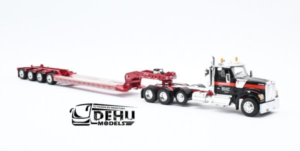 Tráiler a Escala 1/64 Kenworth W990 de Tres ejes Con Remolque Lowboy De Tres Ejes Fontaine Magnitude con eje Plegable MAMMOET 69-1869 DCP By First Gear - Imagen 3