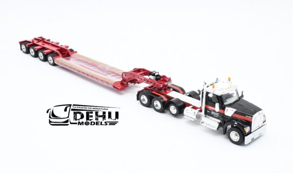 Tráiler a Escala 1/64 Kenworth W990 de Tres ejes Con Remolque Lowboy De Tres Ejes Fontaine Magnitude con eje Plegable MAMMOET 69-1869 DCP By First Gear - Imagen 2