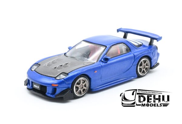 Auto a Escala 1/64 Mazda RX7 RE Amemiya Azul - Negro, PR64-0119 Pop Race