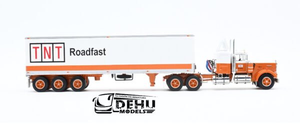 Tráiler a Escala 1/64 Kenworth W900A Con Remolque Caja Seca Vintage de 40' de Tres Ejes TNT Roadfast, 60-1014 DCP By First Gear - Imagen 4