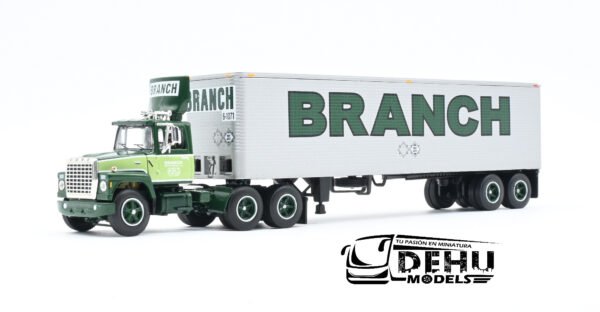 Tráiler a Escala 1/64 Ford LT-9000 Day Cab con Remolque Caja Seca Vintage de 40' Branch Motor Express, 60-1281 DCP By First Gear
