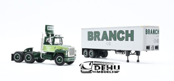 Tráiler a Escala 1/64 Ford LT-9000 Day Cab con Remolque Caja Seca Vintage de 40' Branch Motor Express, 60-1281 DCP By First Gear - Imagen 6