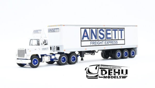 Tráiler a Escala 1/64 Ford LT-9000 Day Cab con Remolque Caja Seca Vintage de 40' de Tres Ejes ANSETT Freight Express, 60-1284 DCP By First Gear