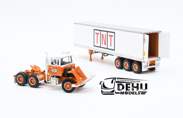 Tráiler a Escala 1/64 Ford LT-9000 Day Cab Con Remolque Caja Seca de 40' de Tres Ejes TNT X-Press Transit, 60-1285 DCP By First Gear - Imagen 7