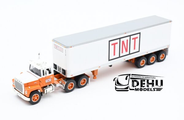 Tráiler a Escala 1/64 Ford LT-9000 Day Cab Con Remolque Caja Seca de 40' de Tres Ejes TNT X-Press Transit, 60-1285 DCP By First Gear - Imagen 11