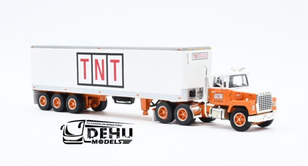 Tráiler a Escala 1/64 Ford LT-9000 Day Cab Con Remolque Caja Seca de 40' de Tres Ejes TNT X-Press Transit, 60-1285 DCP By First Gear - Imagen 3
