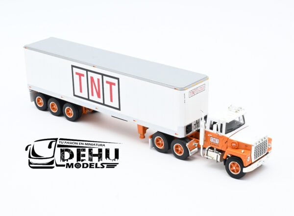 Tráiler a Escala 1/64 Ford LT-9000 Day Cab Con Remolque Caja Seca de 40' de Tres Ejes TNT X-Press Transit, 60-1285 DCP By First Gear - Imagen 2