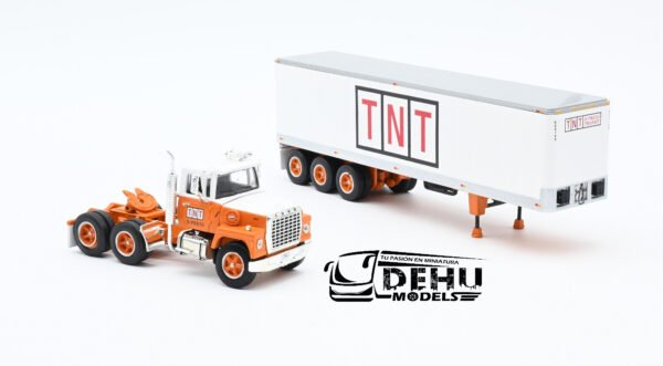 Tráiler a Escala 1/64 Ford LT-9000 Day Cab Con Remolque Caja Seca de 40' de Tres Ejes TNT X-Press Transit, 60-1285 DCP By First Gear - Imagen 6