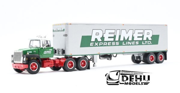 Tráiler a Escala 1/64 Ford LT-9000 Day Cab con Remolque Caja Seca Vintage de 40' Reimer Express Lines LTD., 60-1286 DCP By First Gear