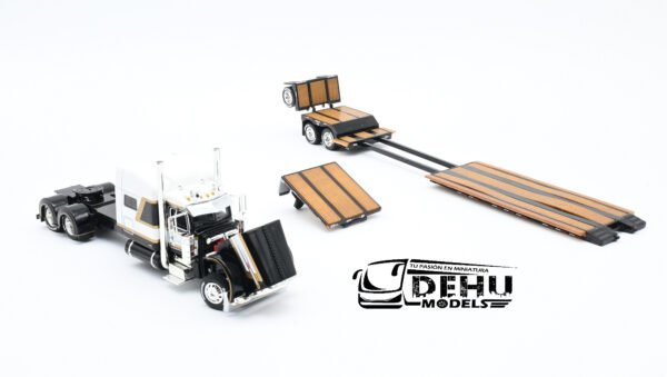 Tráiler a Escala 1/64 Peterbilt 389 Techo Medio Con Remolque Lowboy Fontaine Renegade LXT40 de 3 ejes con Eje plegable, 60-1301 DCP By First Gear - Imagen 7