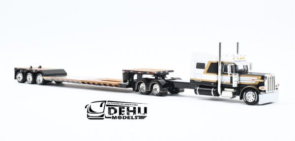 Tráiler a Escala 1/64 Peterbilt 389 Techo Medio Con Remolque Lowboy Fontaine Renegade LXT40 de 3 ejes con Eje plegable, 60-1301 DCP By First Gear