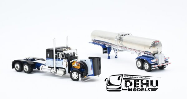 Tráiler a Escala 1/64 Peterbilt 379 Con Remolque Tanque Sanitario Walker Negro - Blanco - Cromo, 60-1220 DCP By First Gear - Imagen 6