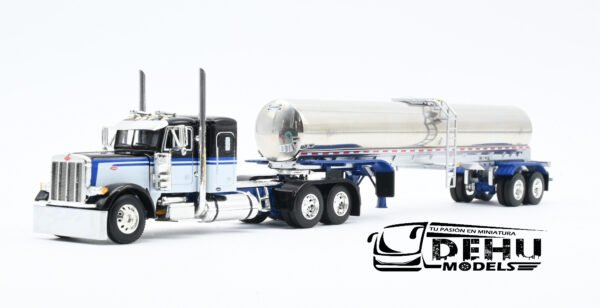 Tráiler a Escala 1/64 Peterbilt 379 Con Remolque Tanque Sanitario Walker Negro - Blanco - Cromo, 60-1220 DCP By First Gear