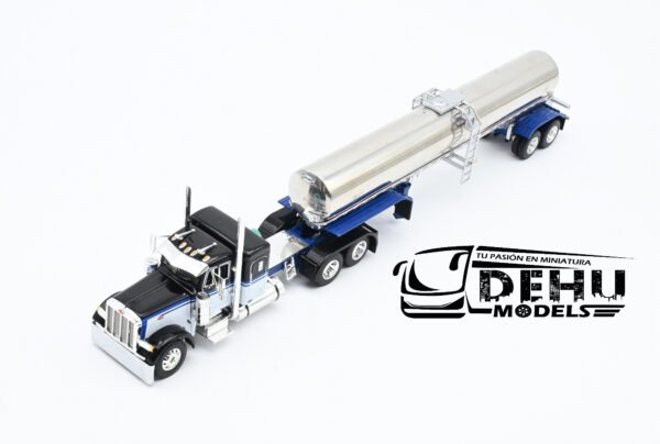 Tráiler a Escala 1/64 Peterbilt 379 Con Remolque Tanque Sanitario Walker Negro - Blanco - Cromo, 60-1220 DCP By First Gear - Imagen 11