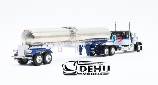Tráiler a Escala 1/64 Peterbilt 379 Con Remolque Tanque Sanitario Walker Negro - Blanco - Cromo, 60-1220 DCP By First Gear - Imagen 5
