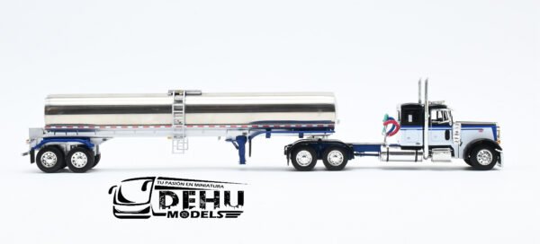 Tráiler a Escala 1/64 Peterbilt 379 Con Remolque Tanque Sanitario Walker Negro - Blanco - Cromo, 60-1220 DCP By First Gear - Imagen 4