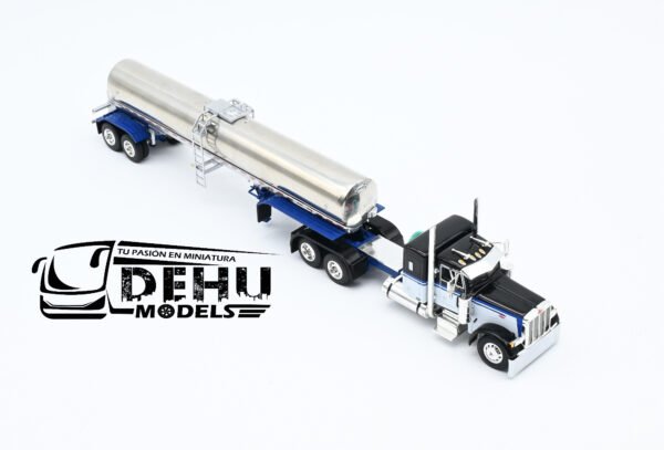 Tráiler a Escala 1/64 Peterbilt 379 Con Remolque Tanque Sanitario Walker Negro - Blanco - Cromo, 60-1220 DCP By First Gear - Imagen 2
