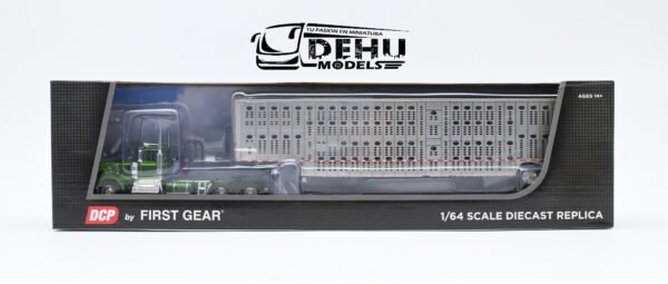 Tráiler a Escala 1/64 Kenworth W900A Day Cab Con Remolque Ganadero Silver Verde - Gris, 60-1263 DCP By First Gear - Imagen 12