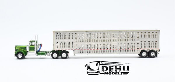 Tráiler a Escala 1/64 Kenworth W900A Day Cab Con Remolque Ganadero Silver Verde - Gris, 60-1263 DCP By First Gear - Imagen 9