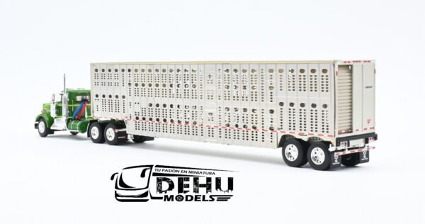 Tráiler a Escala 1/64 Kenworth W900A Day Cab Con Remolque Ganadero Silver Verde - Gris, 60-1263 DCP By First Gear - Imagen 8
