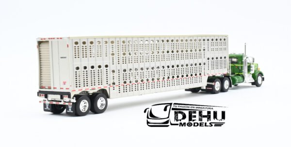 Tráiler a Escala 1/64 Kenworth W900A Day Cab Con Remolque Ganadero Silver Verde - Gris, 60-1263 DCP By First Gear - Imagen 5