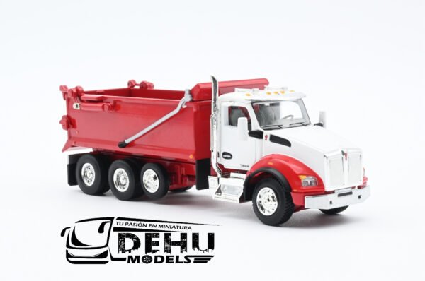 Camión a Escala 1/64 Kenworth T800 Rogue Dump Truck Volteo de 3 Ejes Blanco - Rojo, 60-1415 DCP By First Gear - Imagen 3