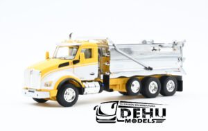 Camión a Escala 1/64 Kenworth T800 Rogue Dump Truck Volteo de 3 Ejes Amarillo - Blanco - Cromo, 60-1416 DCP By First Gear