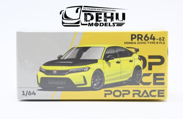 Auto a Escala 1/64 Honda Civic Type-R FL5 Amarillo - Negro, PR64-0062 Pop Race - Imagen 12