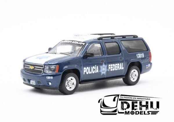 Camioneta a Escala 1/64 Chevrolet Suburban Policía Federal Azul - Blanco, SPFMDH03 596 Model