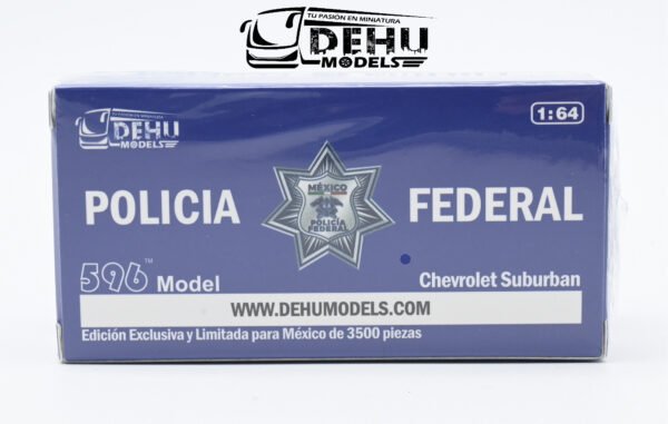 Camioneta a Escala 1/64 Chevrolet Suburban Policía Federal Azul - Blanco, SPFMDH03 596 Model - Imagen 10