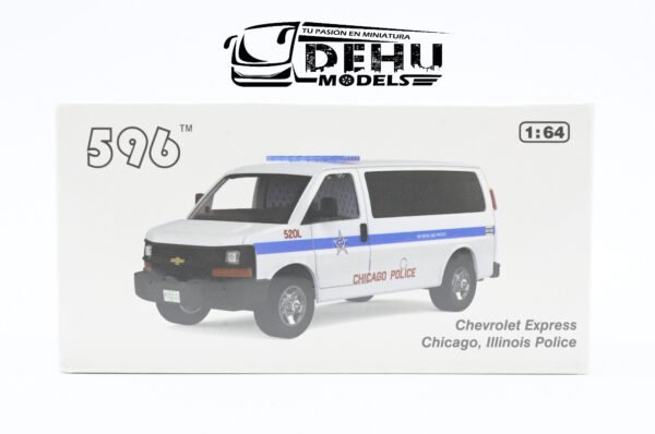 Camioneta a Escala 1/64 Chevrolet Express Chicago Police Department Blanco - Rojo - Azul, CBP-023 596 Model - Imagen 2