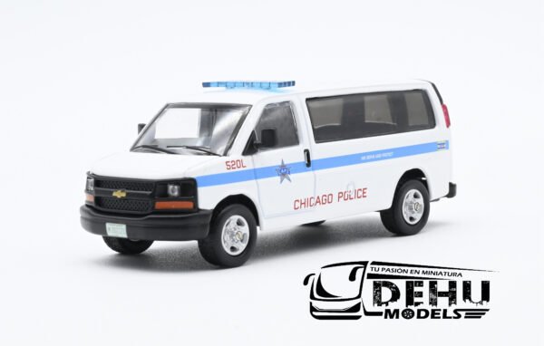 Camioneta a Escala 1/64 Chevrolet Express Chicago Police Department Blanco - Rojo - Azul, CBP-023 596 Model - Imagen 3