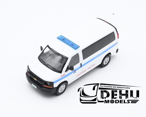 Camioneta a Escala 1/64 Chevrolet Express Chicago Police Department Blanco - Rojo - Azul, CBP-023 596 Model - Imagen 4