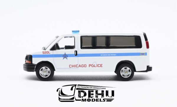 Camioneta a Escala 1/64 Chevrolet Express Chicago Police Department Blanco - Rojo - Azul, CBP-023 596 Model - Imagen 5