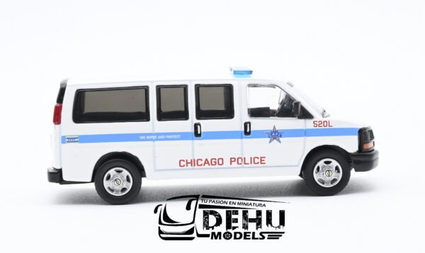 Camioneta a Escala 1/64 Chevrolet Express Chicago Police Department Blanco - Rojo - Azul, CBP-023 596 Model - Imagen 8