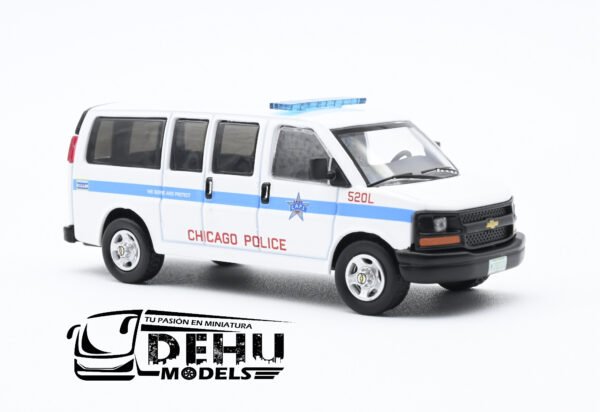 Camioneta a Escala 1/64 Chevrolet Express Chicago Police Department Blanco - Rojo - Azul, CBP-023 596 Model