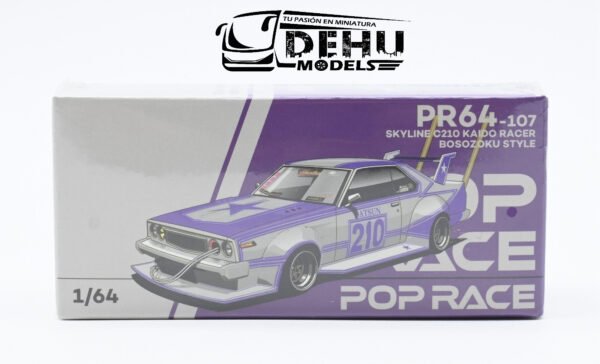 Auto a Escala 1/64 Skyline C210 Kaido Racer Bosozoku Style Morado - Gris, PR64-0107 Pop Race - Imagen 13