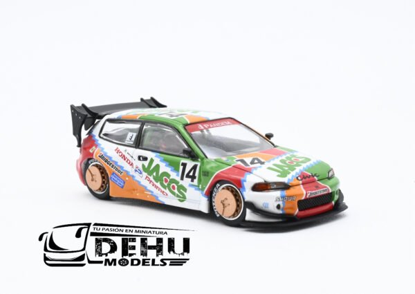 Auto a Escala 1/64 Pandem Civic EG6 Metallic JACCS Naranja - Verde - Rojo, PR64-0128 Pop Race - Imagen 3