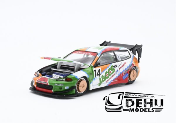 Auto a Escala 1/64 Pandem Civic EG6 Metallic JACCS Naranja - Verde - Rojo, PR64-0128 Pop Race - Imagen 7