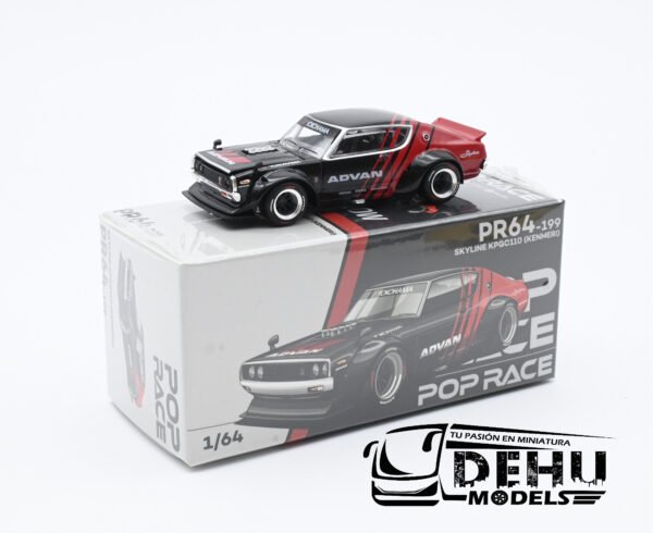 Auto a Escala 1/64 Skyline KPGC110 Kenmeri ADVAN Negro - Rojo, PR64-0199 Pop Race - Imagen 12