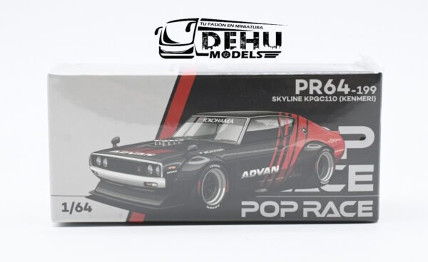 Auto a Escala 1/64 Skyline KPGC110 Kenmeri ADVAN Negro - Rojo, PR64-0199 Pop Race - Imagen 13