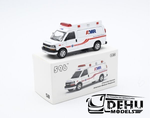 Camioneta a Escala 1/64 Chevrolet Express American Medical Response Blanco - Rojo - Azul, CBP-058 596 Model - Imagen 10