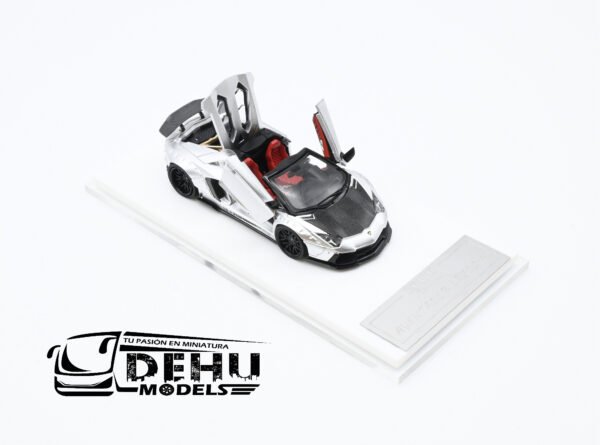 Auto a Escala 1/64 Lamborghini Aventador LP700-4 LBWK Liberty Walk Gris-Negro, LAAVLLBWGRNE Rhino Model - Imagen 2
